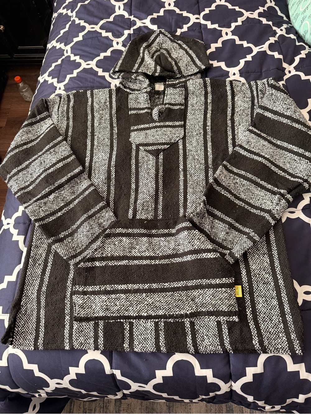 Black & White Striped Molina Baja Hooded Baja Pullover NWOT
